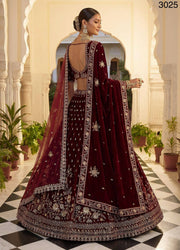 Red Velvet Zari Sequin Bridal Lehenga Choli with Double Dupatta