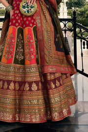 Red & Antique Gold Traditional Banarasi Silk Lehenga