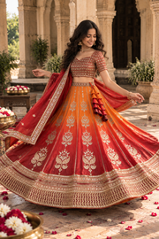 Red & Mustard Chinon Silk Sequin Lehenga Choli