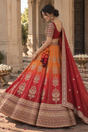 Red & Mustard Chinon Silk Sequin Lehenga Choli