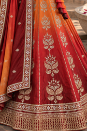 Red & Mustard Chinon Silk Sequin Lehenga Choli