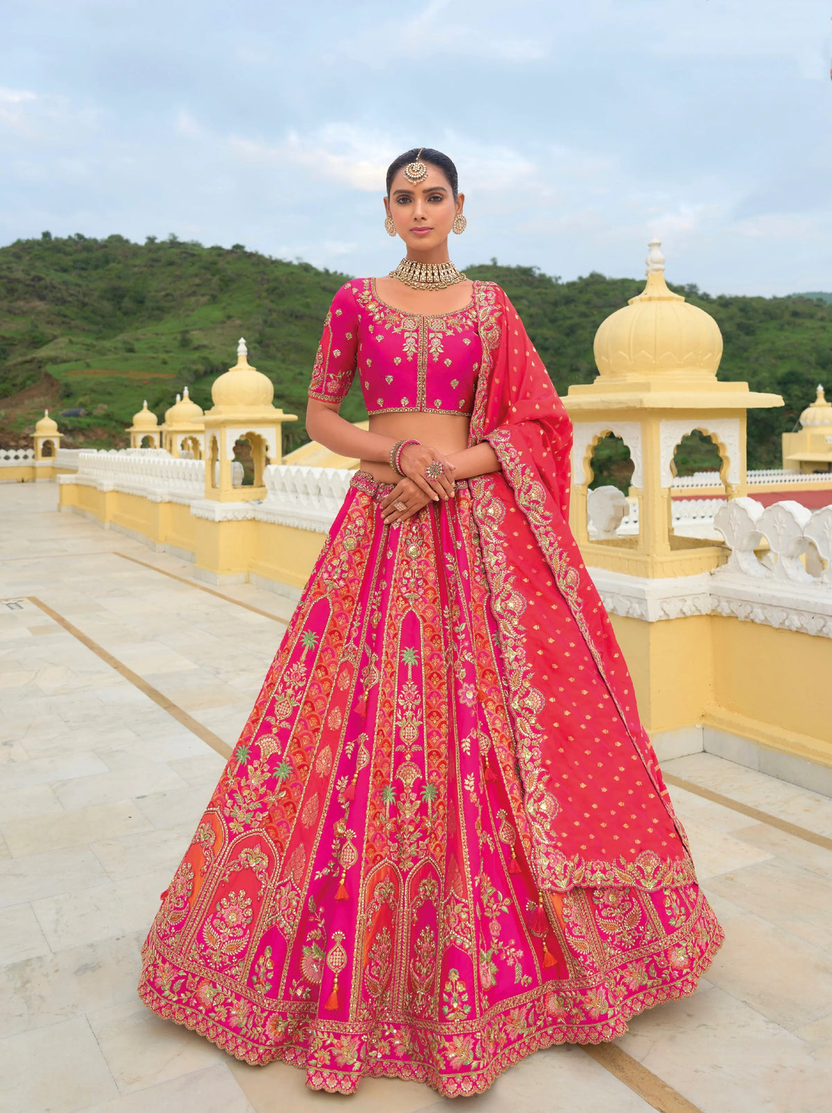 Red & Gold Khatli Embroidered Bridal Lehenga Choli