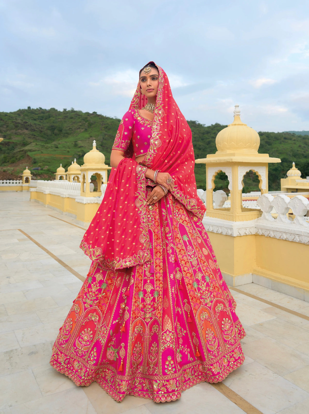 Red & Gold Khatli Embroidered Bridal Lehenga Choli