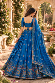 Regal Royal Blue Lehenga with Multicolor Floral Embroidery