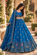 Regal Royal Blue Lehenga with Multicolor Floral Embroidery