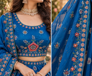 Regal Royal Blue Lehenga with Multicolor Floral Embroidery
