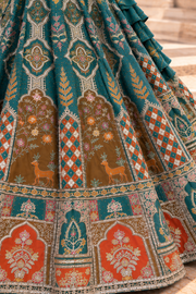 Regal Teal & Peach Embroidered Lehenga Set