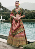 Rose Gold & Sage Green Banarasi Silk Zari Lehenga Choli