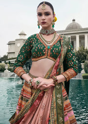 Rose Gold & Sage Green Banarasi Silk Zari Lehenga Choli