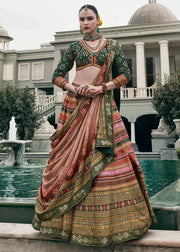 Rose Gold & Sage Green Banarasi Silk Zari Lehenga Choli