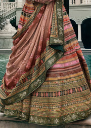 Rose Gold & Sage Green Banarasi Silk Zari Lehenga Choli
