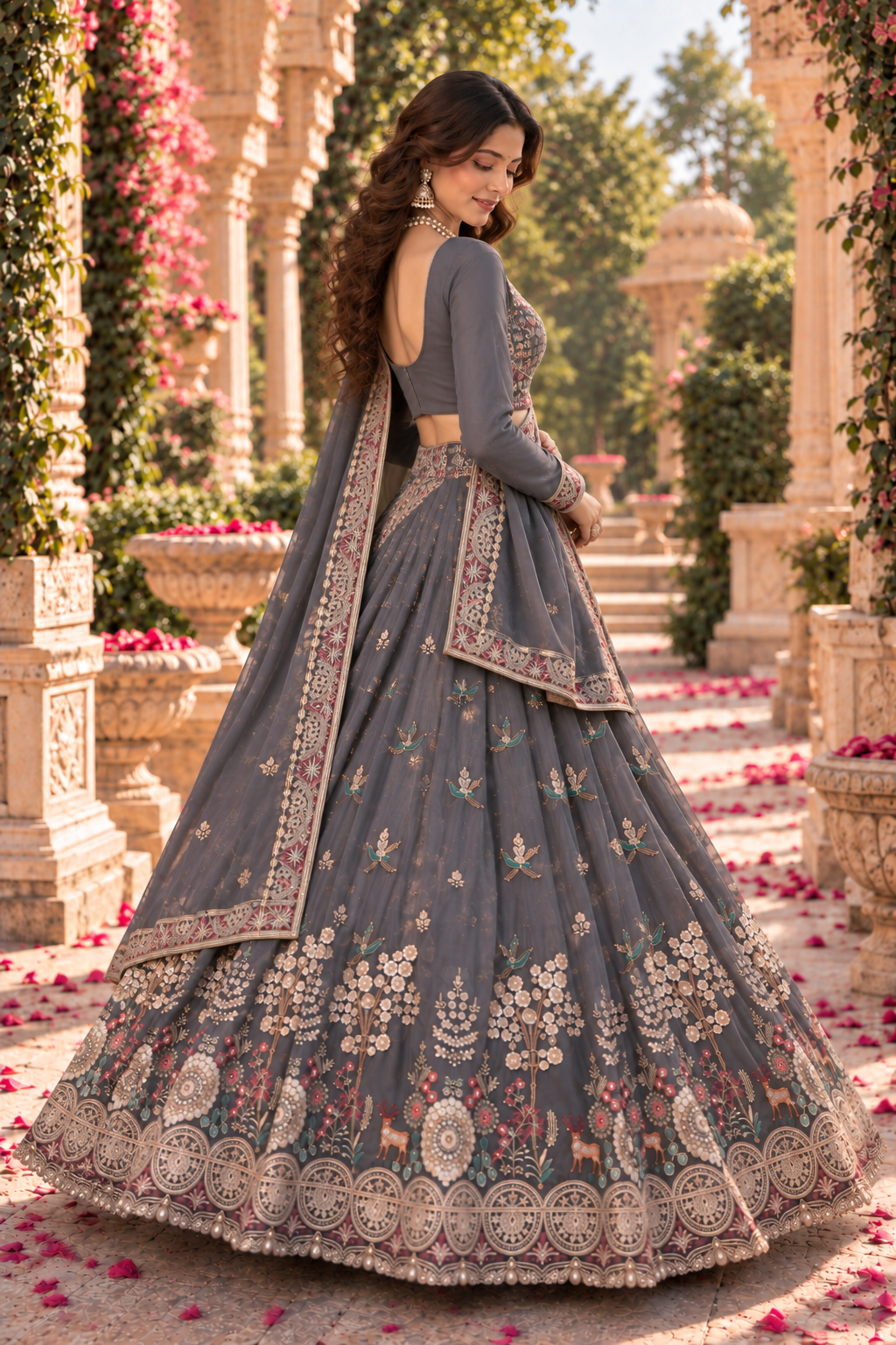 Royal Grey Heavy Embroidered Lehenga Set