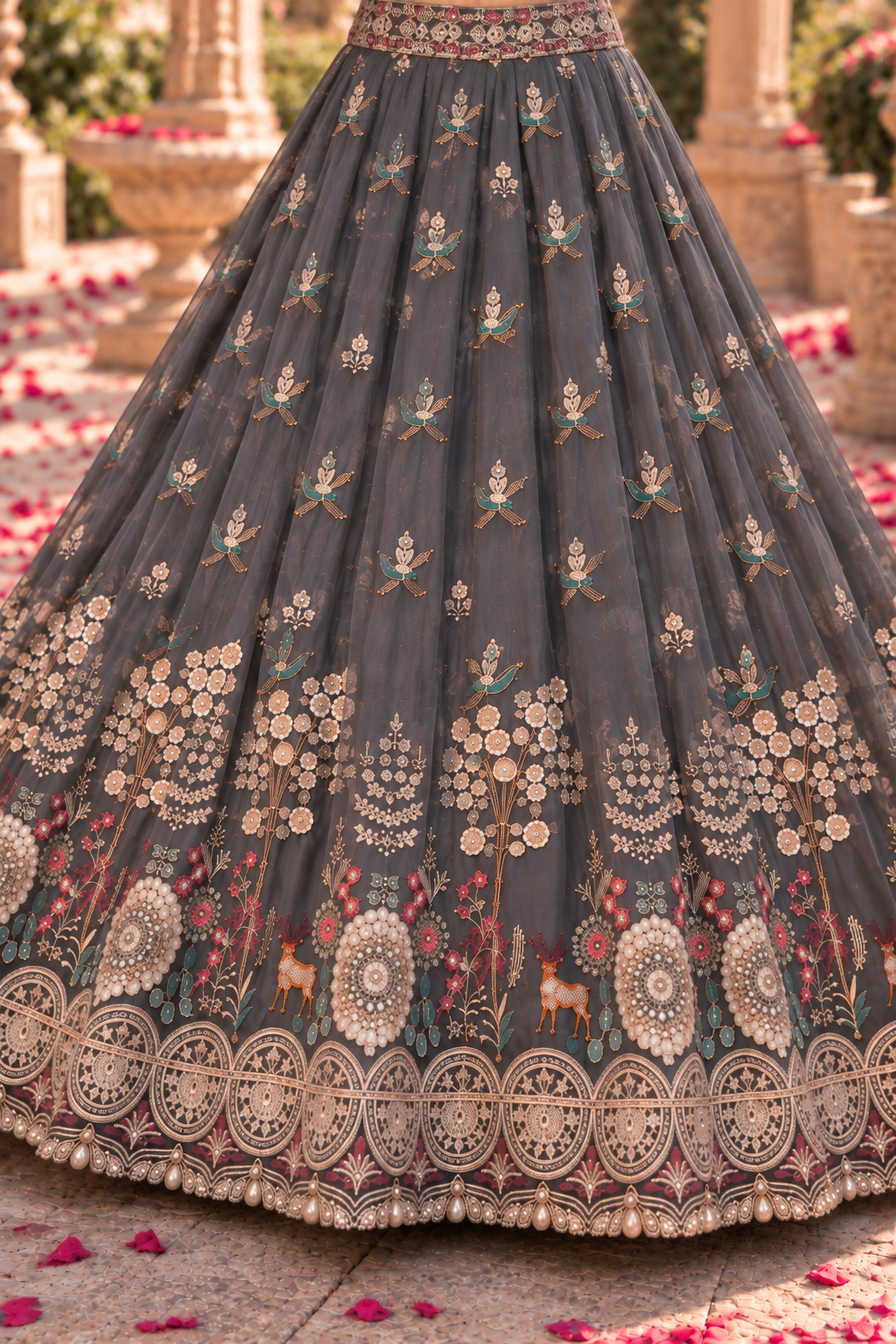 Royal Grey Heavy Embroidered Lehenga Set