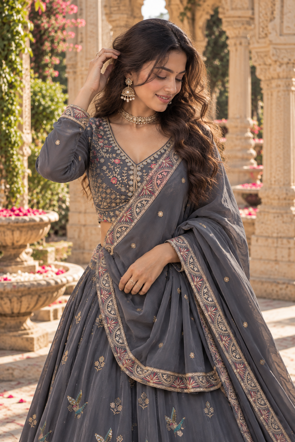Royal Grey Heavy Embroidered Lehenga Set