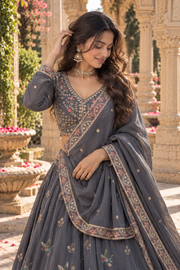 Royal Grey Heavy Embroidered Lehenga Set