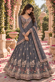 Royal Grey Heavy Embroidered Lehenga Set