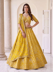 Royal Yellow Banarasi Silk Zari Figure Weaving Lehenga Choli