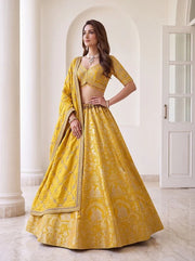 Royal Yellow Banarasi Silk Zari Figure Weaving Lehenga Choli
