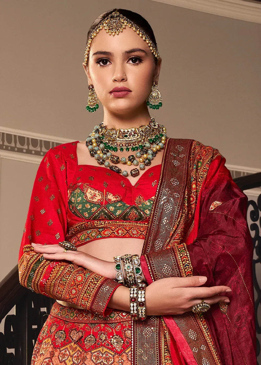 Ruby Red Banarasi Silk Zari Lehenga Choli
