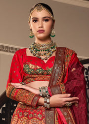 Ruby Red Banarasi Silk Zari Lehenga Choli