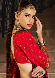 Ruby Red Banarasi Silk Zari Lehenga Choli