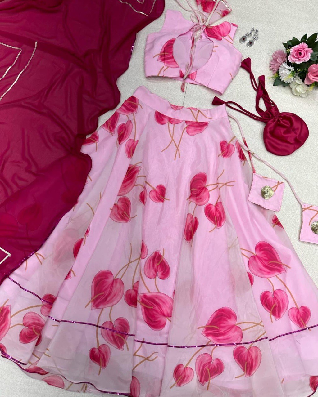 Hypnotic Organza Silk Floral Printed Stitched Lehenga Choli Set - Ethnicwish
