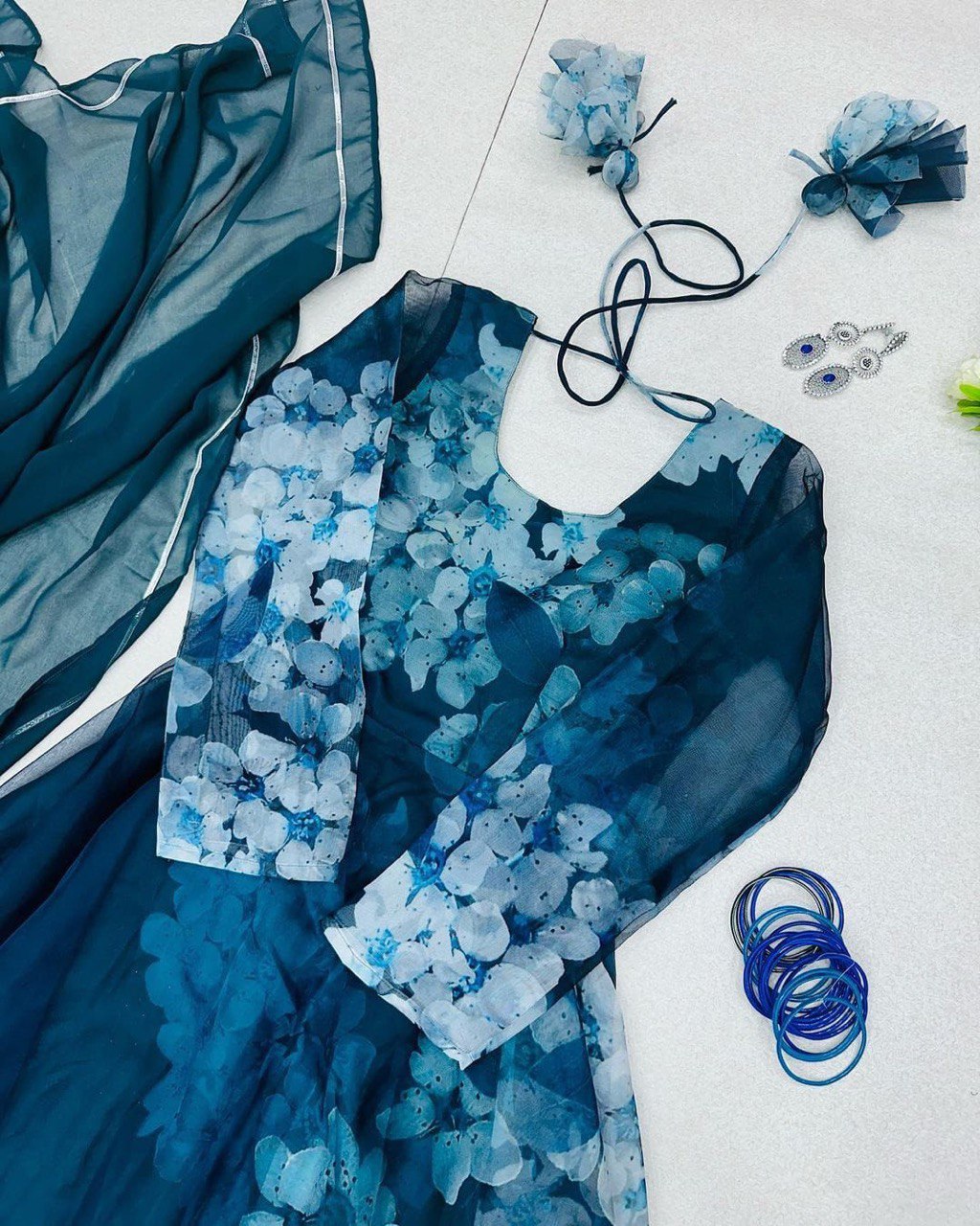 Mesmerizing Organza Silk Digital Printed Gown with Dupatta – For Elegant Events - Ethnicwish