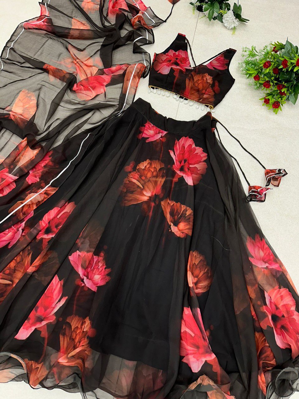 Graceful Georgette Digital Printed Lehenga Choli With Stitched Blouse - Ethnicwish