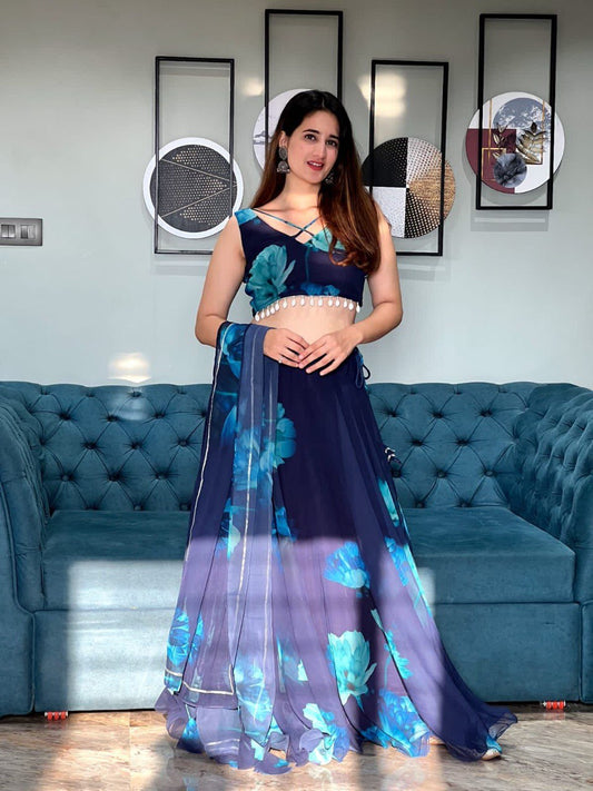 Graceful Georgette Digital Printed Lehenga Choli With Stitched Blouse - Ethnicwish