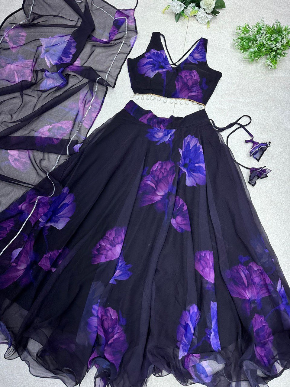 Graceful Georgette Digital Printed Lehenga Choli With Stitched Blouse - Ethnicwish