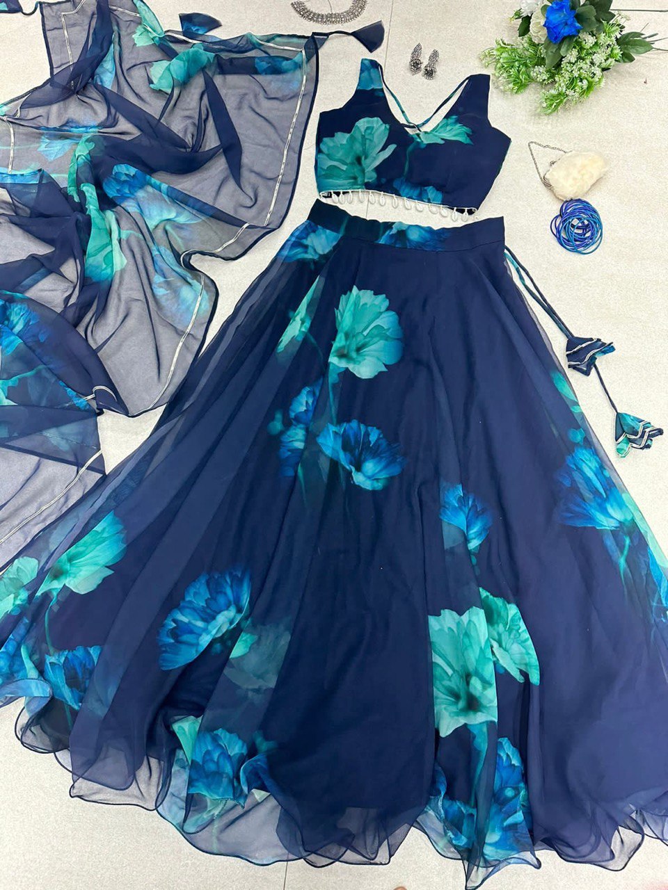 Graceful Georgette Digital Printed Lehenga Choli With Stitched Blouse - Ethnicwish
