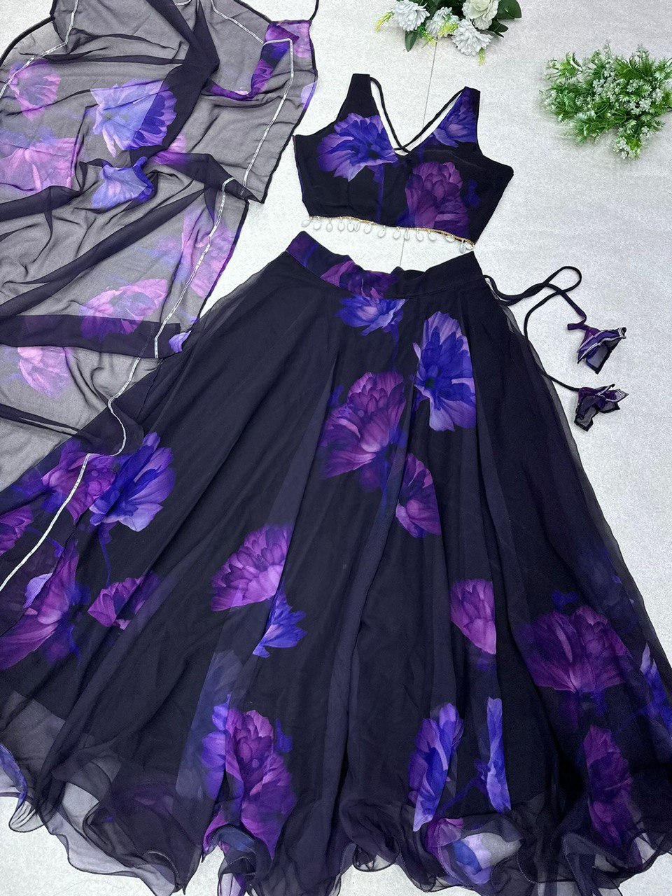 Graceful Georgette Digital Printed Lehenga Choli With Stitched Blouse - Ethnicwish