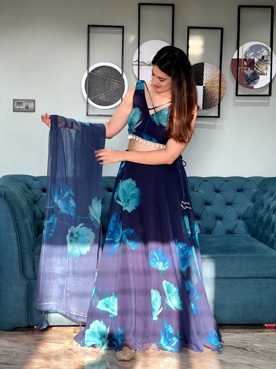 Graceful Georgette Digital Printed Lehenga Choli With Stitched Blouse - Ethnicwish