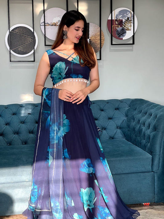 Graceful Georgette Digital Printed Lehenga Choli With Stitched Blouse - Ethnicwish