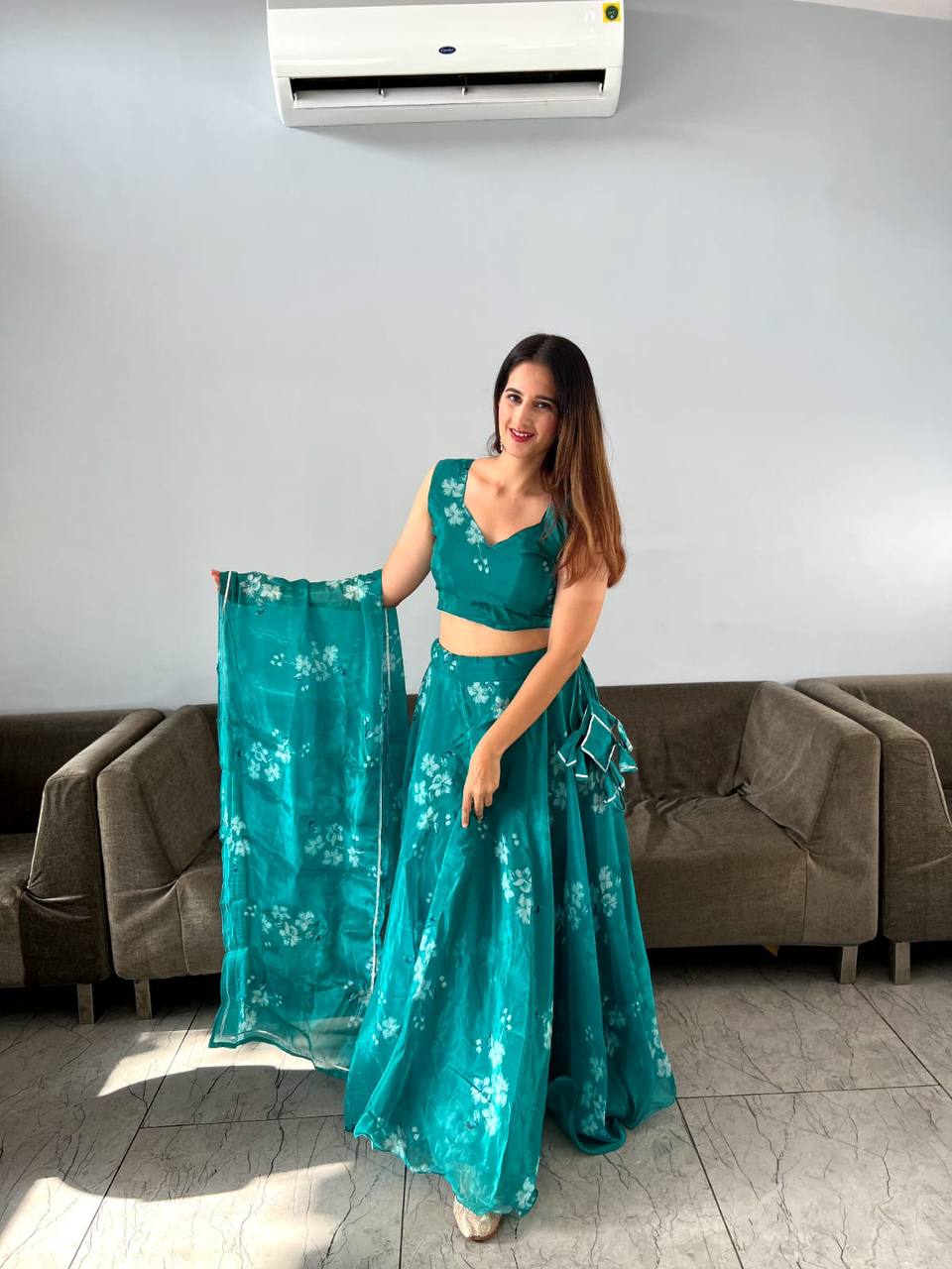 Stylish Floral Organza Silk Fully Stitched Lehenga Choli Set - Ethnicwish