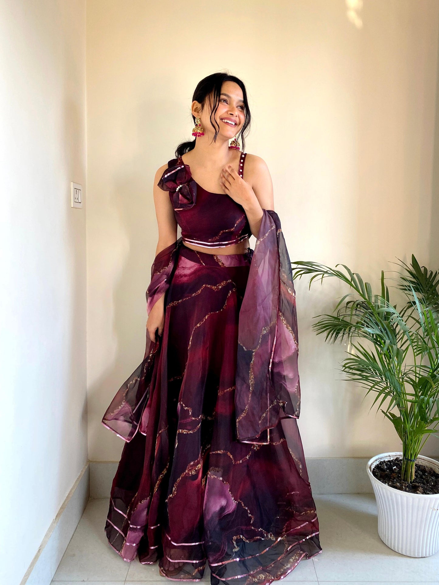 Fabulous Pure Organza Silk Digital Printed Stitched Lehenga Choli - Ethnicwish