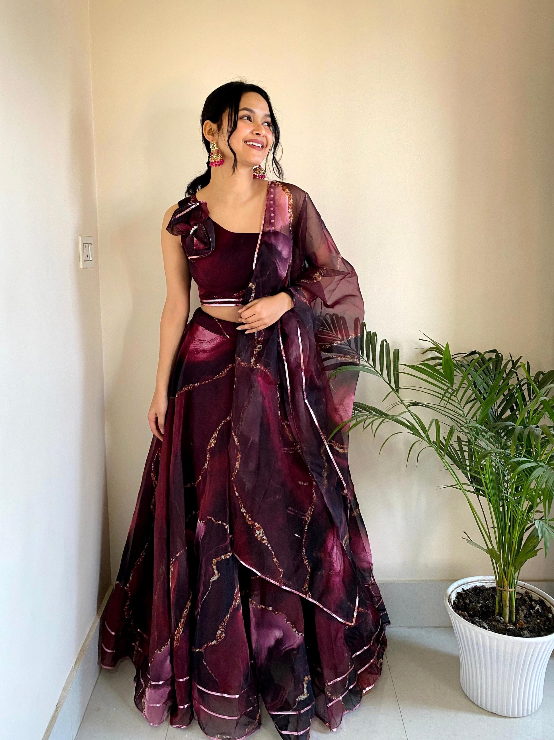 Fabulous Pure Organza Silk Digital Printed Stitched Lehenga Choli - Ethnicwish