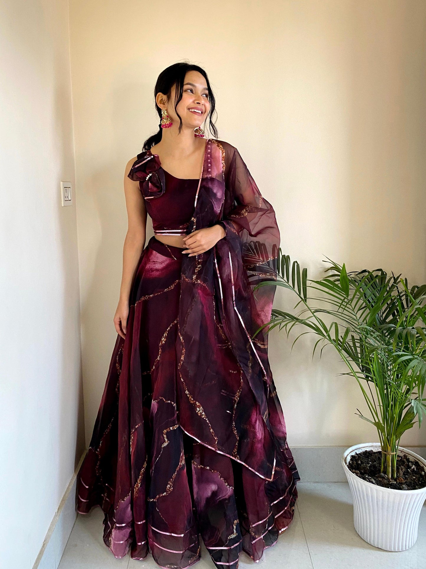 Fabulous Pure Organza Silk Digital Printed Stitched Lehenga Choli - Ethnicwish