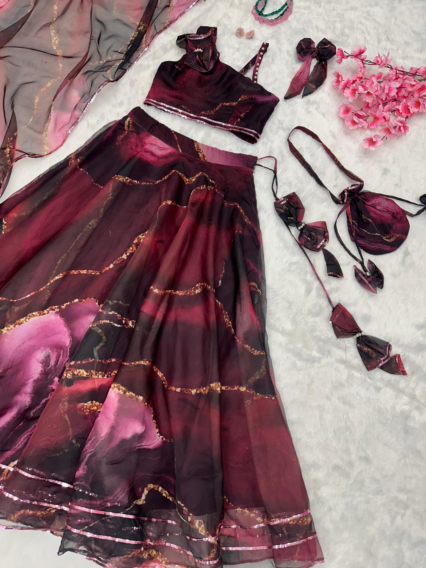 Fabulous Pure Organza Silk Digital Printed Stitched Lehenga Choli - Ethnicwish