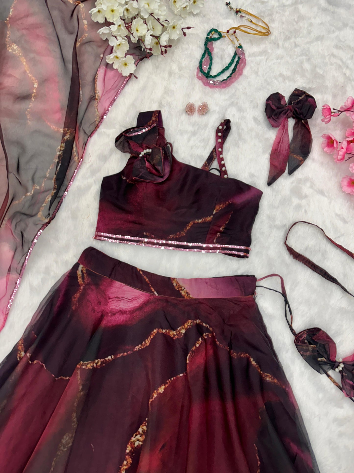 Fabulous Pure Organza Silk Digital Printed Stitched Lehenga Choli - Ethnicwish