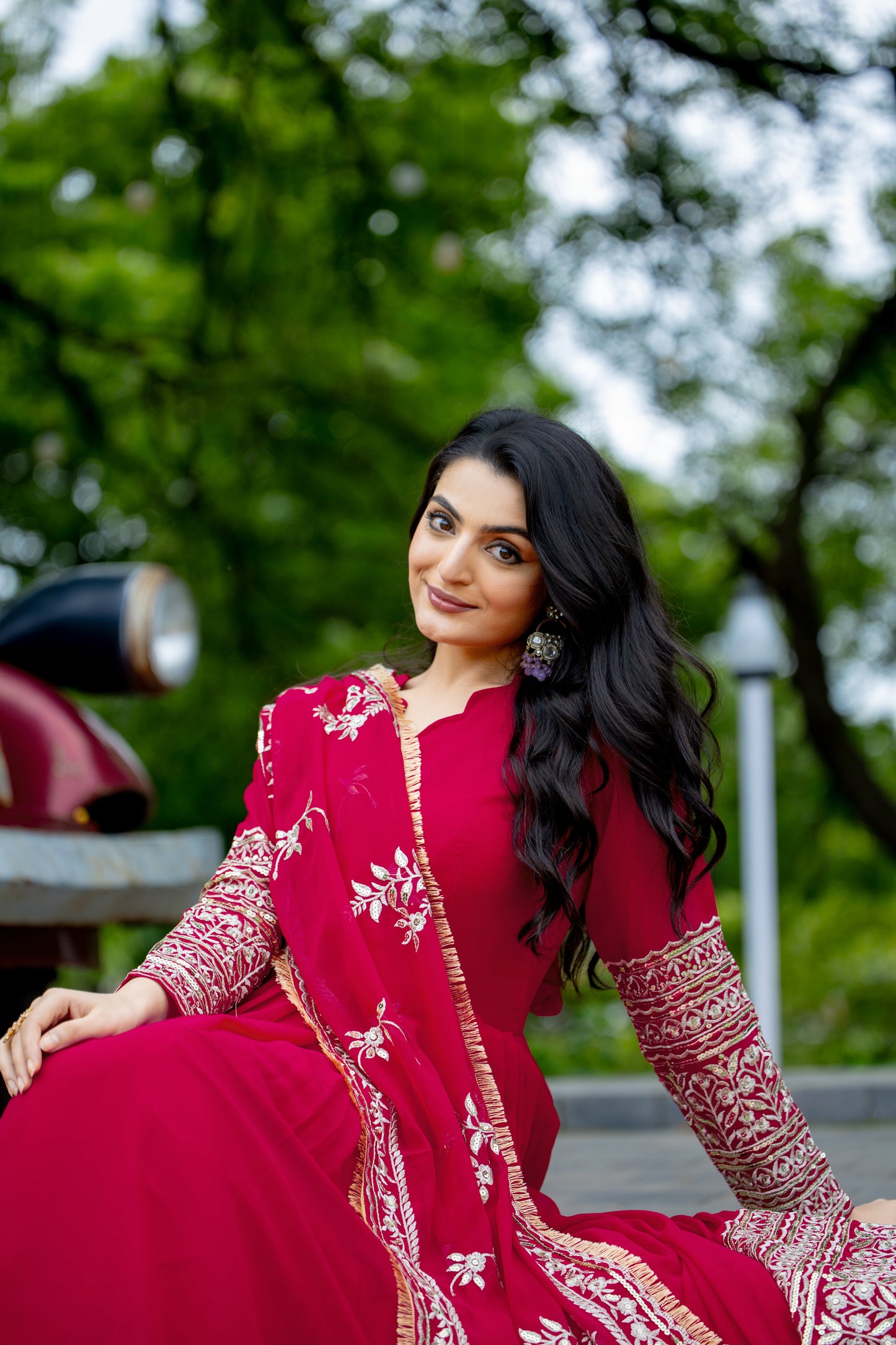 Breathtaking Pink Faux Georgette Sequins Embroidered Anarkali Suit