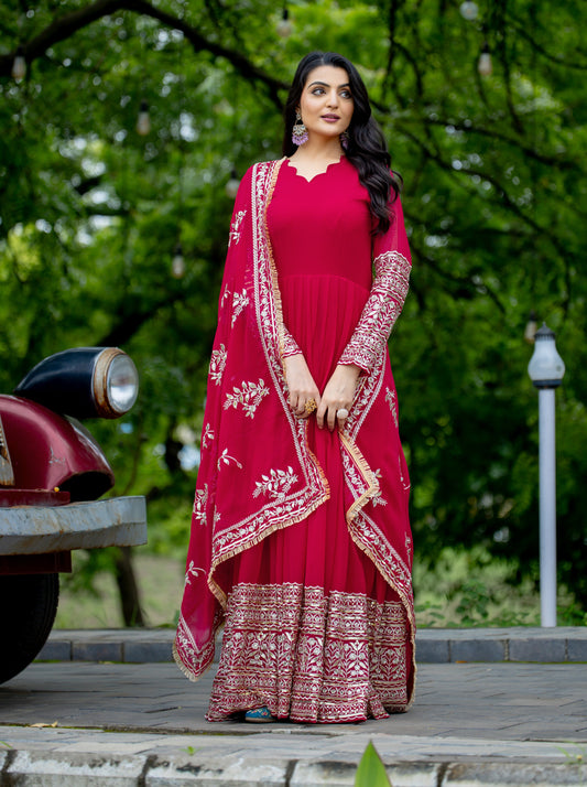 Breathtaking Pink Faux Georgette Sequins Embroidered Anarkali Suit