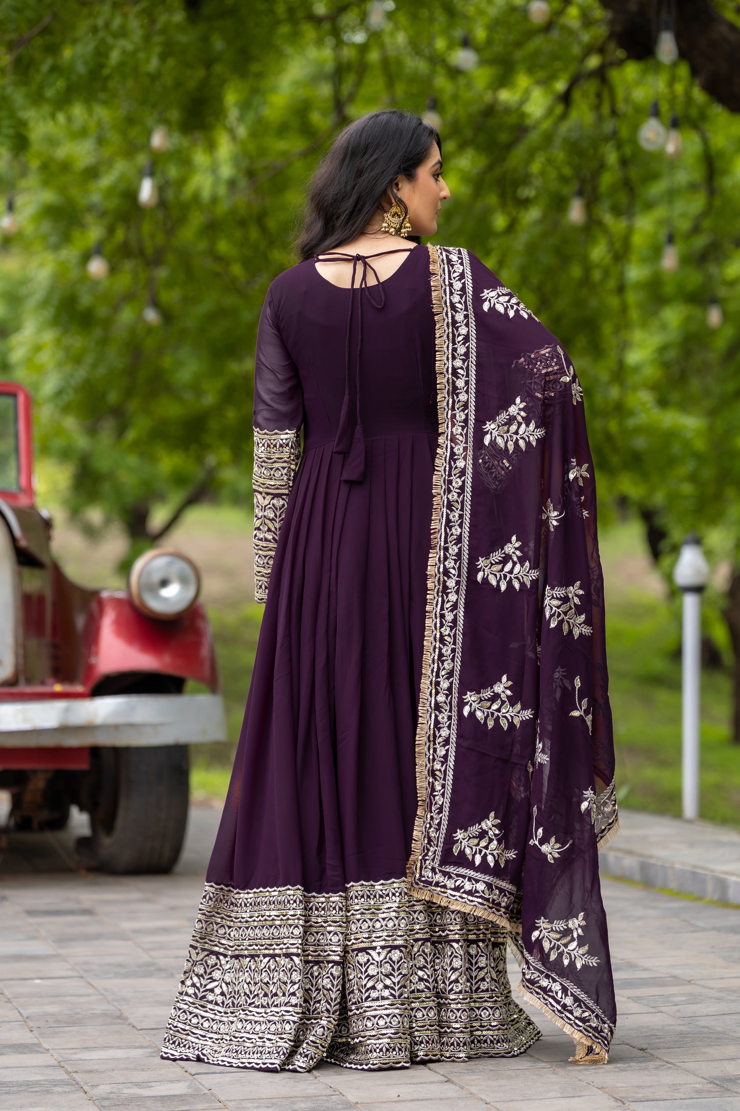 Fabulous Wine Faux Georgette Sequins Embroidered Anarkali Suit