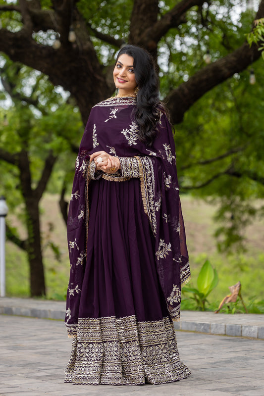 Fabulous Wine Faux Georgette Sequins Embroidered Anarkali Suit
