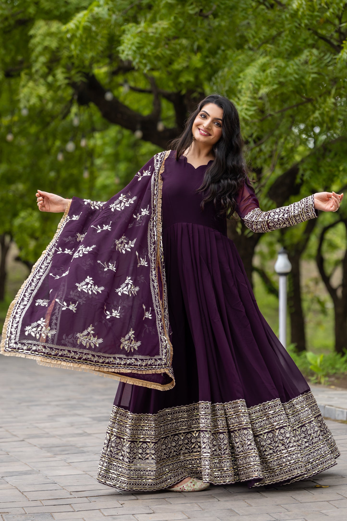 Fabulous Wine Faux Georgette Sequins Embroidered Anarkali Suit