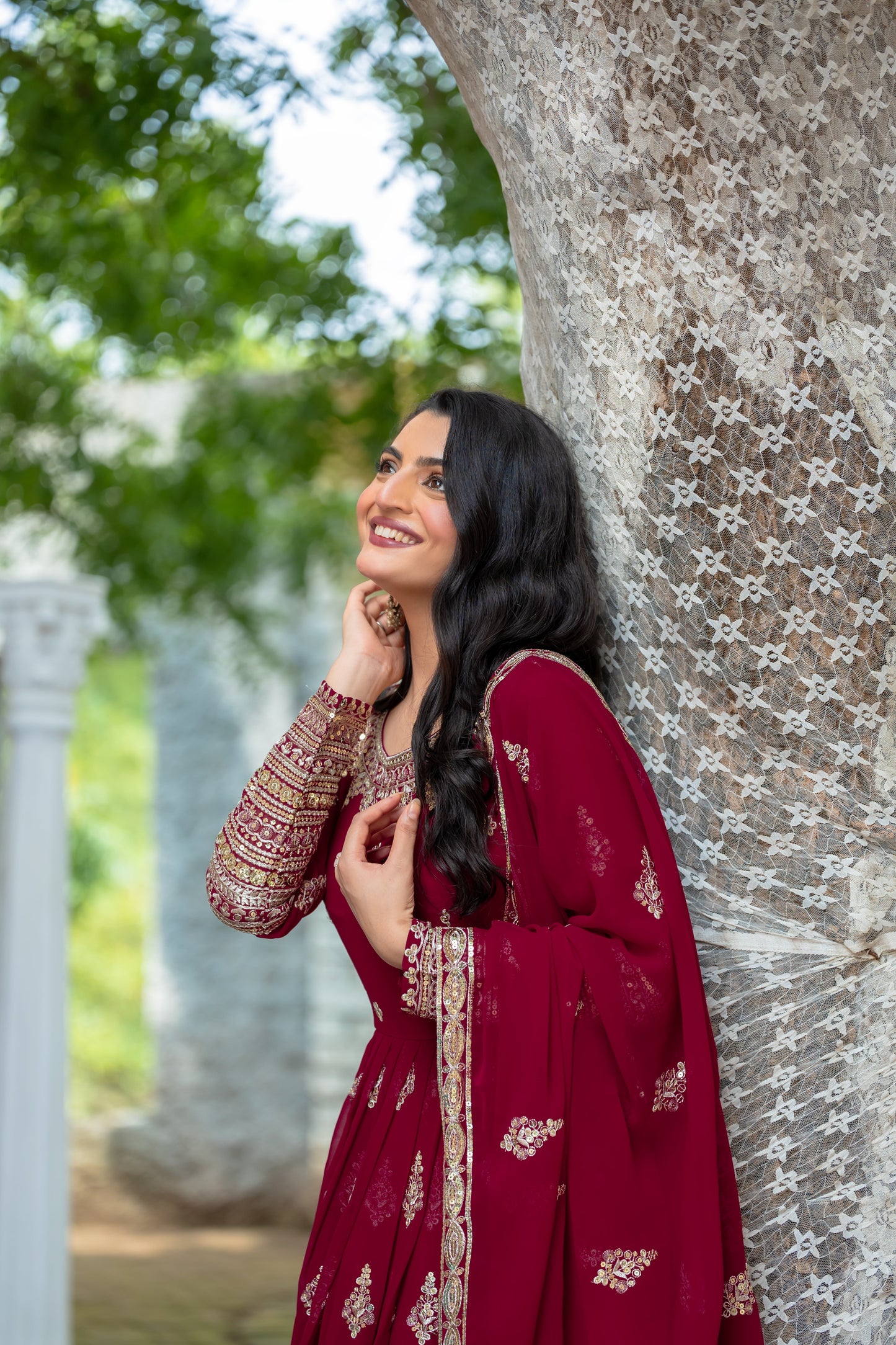 Sublime Maroon Faux Georgette Sequins Embroidered Anarkali Suit