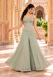 Sage Green Salsa Silk Sharara Set with Bead, Zari & Sequin Embroidery