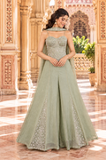 Sage Green Salsa Silk Sharara Set with Bead, Zari & Sequin Embroidery