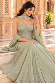 Sage Green Salsa Silk Sharara Set with Bead, Zari & Sequin Embroidery