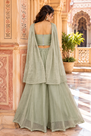 Sage Green Salsa Silk Sharara Set with Bead, Zari & Sequin Embroidery